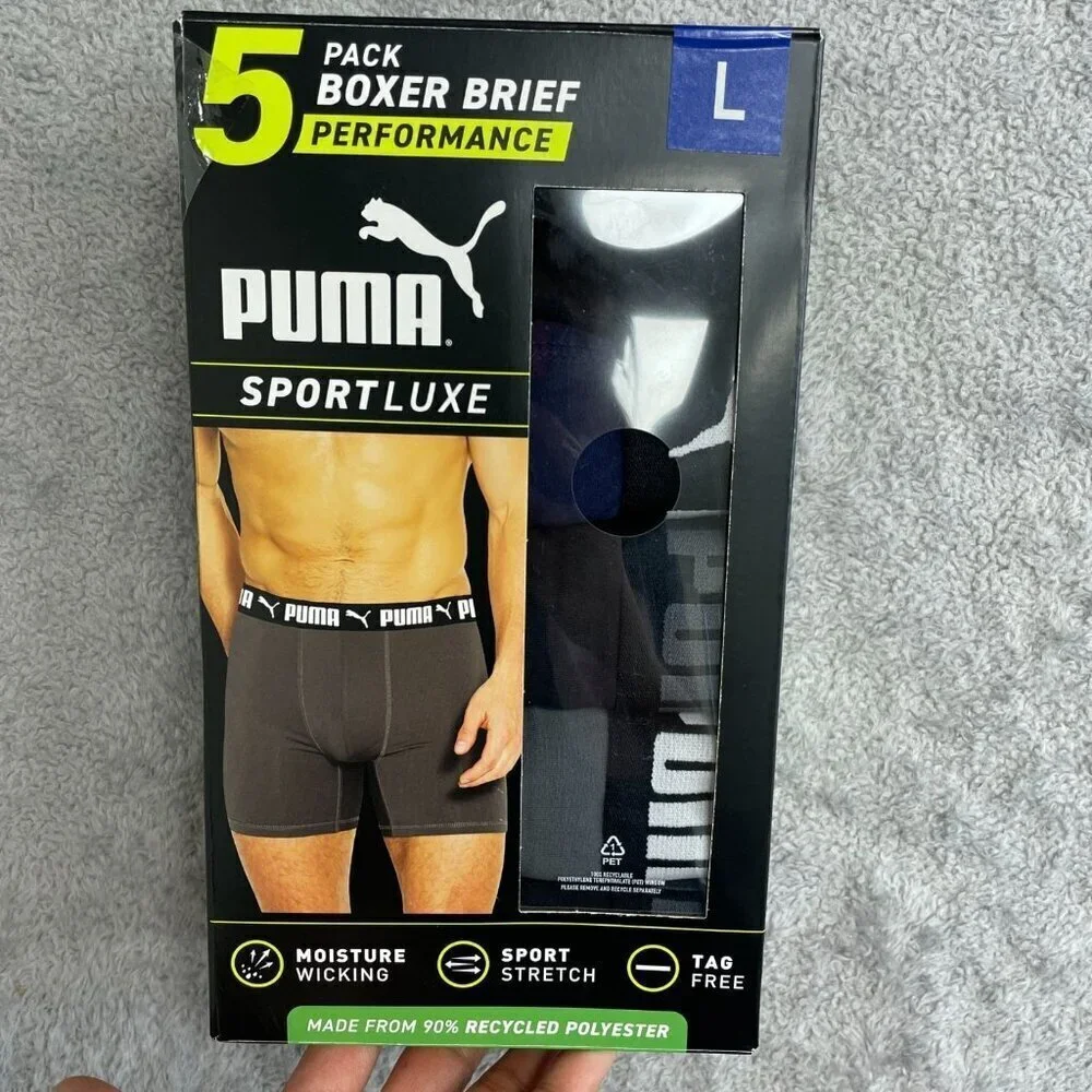 NEW Puma Sportluxe Men's L Performance Boxer Briefs 5-Pack Moisture